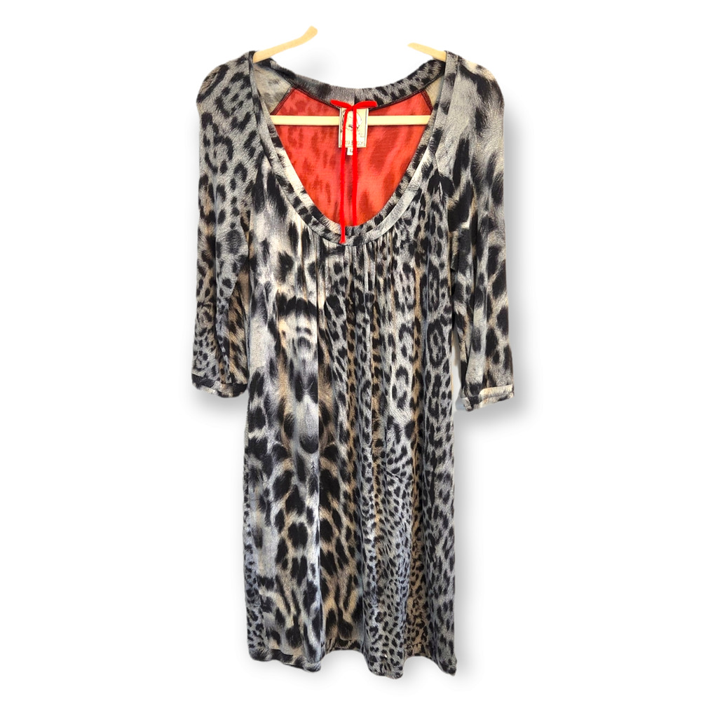 Yoana Baraschi Women's Leopard Print Dress Red Lining Size Large